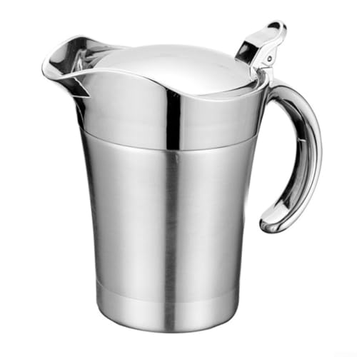 Stainless Steel Gravy Boat with Lid, Double Insulated Gravy Boat Sauce Jug Wall Insulated Thermal Pot with Wide Spout for Gravy Custard Cream(750ML)