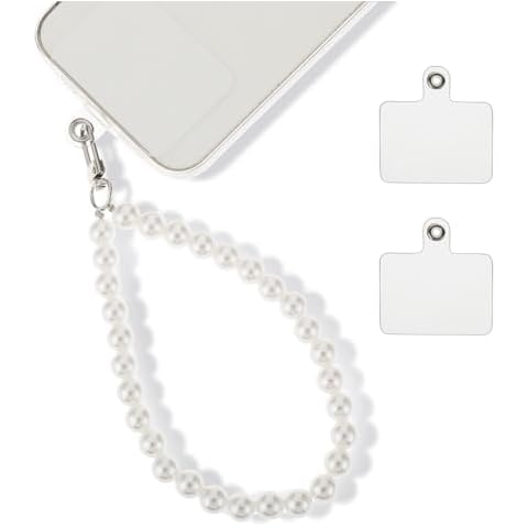 simarro Cell Phone Lanyard, Universal Pearl Phone Wrist Phone Lanyard with 2 Back Patch Short Cell Phone Chain Compatible with Most Cell Phones Mobile Phone and Phone Case Cover