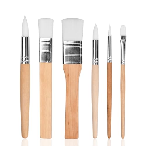 YILANJIN 6 Pieces Paint Brush Set Nylon Hair Painting Brushes for Acrylic Oil Paint Watercolor Canvas Wooden Short Stick Drawing Brushes Art Paintbrushes for Kids and Adults