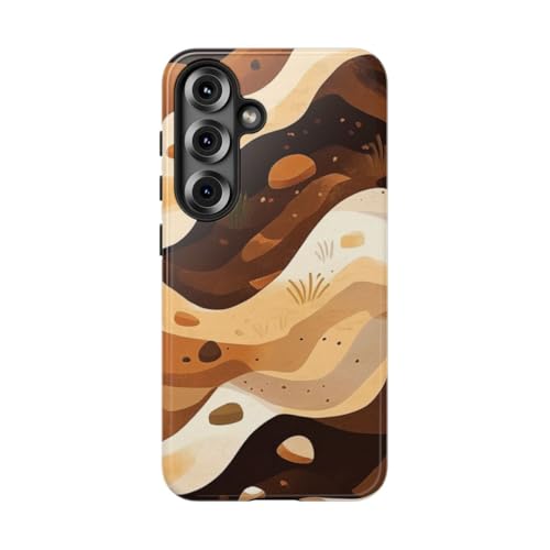 Coque rigide brillante Samsung S25 marron au design géologique raffiné