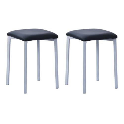Noorsk Design Lote de 2 Banquetas Cocina - Taburete Bajo con Estructura Metálica Gris Epoxi y Asiento de Madera de DM con Espuma, Acabado en Poliéster - Colores Blanco y Negro, 32x32x45 cm (Negro)