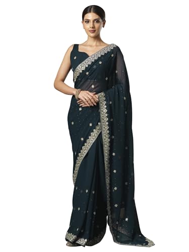 Image of SAREE MALL Women's Georgette Embroidered Saree With Unstitched Blouse (JAYSHREE5001 JS Parent)