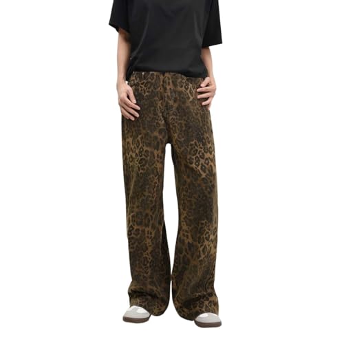 Jean rétro jambes droites léopard : pantalon large mode d'hiver