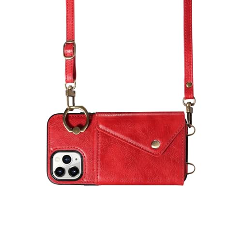 Coque iPhone 11 en cuir avec bandoulière réglable et emplacements cartes