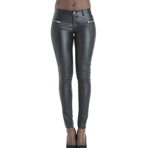 Legging sexy noir extensible similicuir pantalon moulant femme