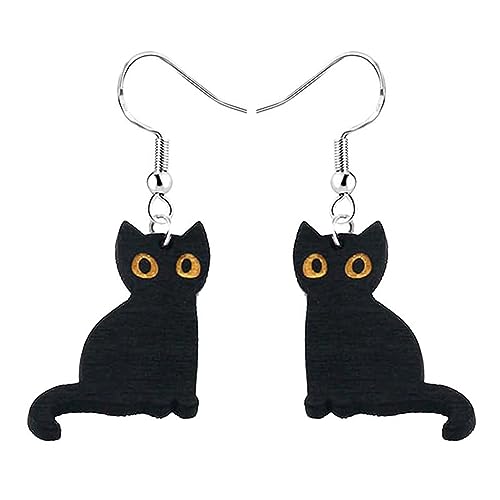 Kawaii Halloween Black Cat Earring for Women Lightweight Black Cats Dangle Earrings