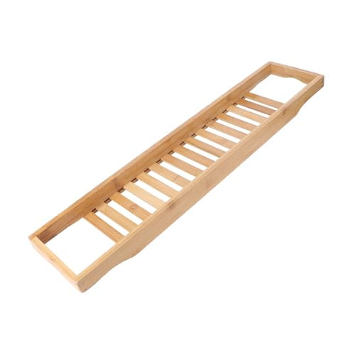 PRETYZOOM Bamboo Bathtub Rack Shower Organizer Tub Tray 27.6x5.7x1.8in Wood Rustic Design