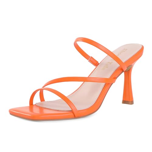 Image of Shoe'N Tale Strappy Kitten Heels For Women Stiletto Mules Square Open Toe Slip On Sandals