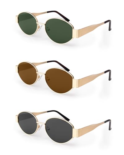 Retro Oval Sunglasses for Women Men, Trendy Designer Metal Style UV400 Protection Sun Glasses