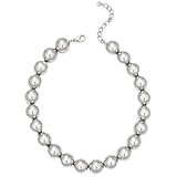 FAUTHENTICUTE Chunky Silver Beaded Choker Necklace for Women Adjustable Collar with Large Silver Beads Trendy Statement Necklace Boho Summer Beach Jewelry Gifts