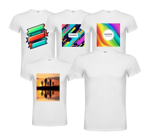 Camisetas Sublimación (Pack 5 Unit) 100% poliéster Transpirable 140g/m2 Textura ALGODÓN. Especial SUBLIMACIÓN, Adulto Tallas Unisex (FR/ES, Letras, S, 3XL, Regular, Regular, Blanco)