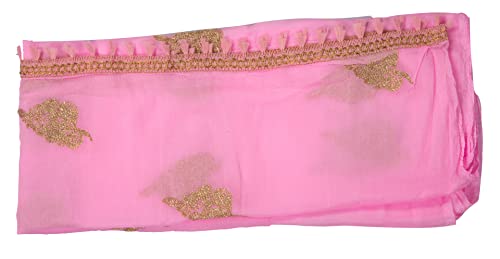 Image of YOUTHQUAKE Golden Patti Embroidered Work Chiffon Dupatta for Womens & Girls with Jaalar Lace