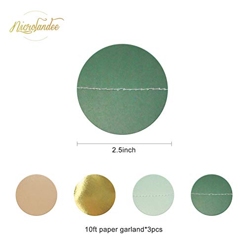 Image of NICROLANDEE Wedding Party Decorations - 3 Pack Sage Green Dots Paper Garland String Hanging Backdrop for St Patricks Day Rustic Wedding, Neutral Baby Shower, Vintage Party, Birthday, Engagement
