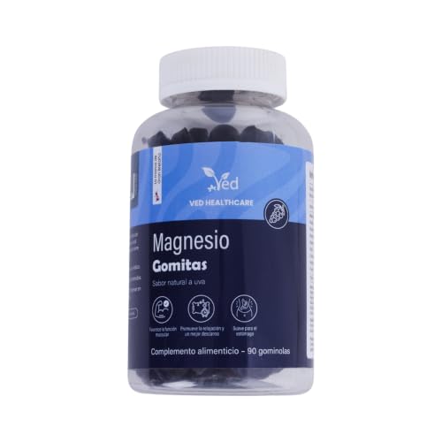 VED Gominolas de Magnesio Citrato – 90 Gummies Veganas para Adultos – Sabor Natural a Uva – 2 al Día – Suministro para 45 Días – Magnesio para la Función Muscular y el Metabolismo Energético