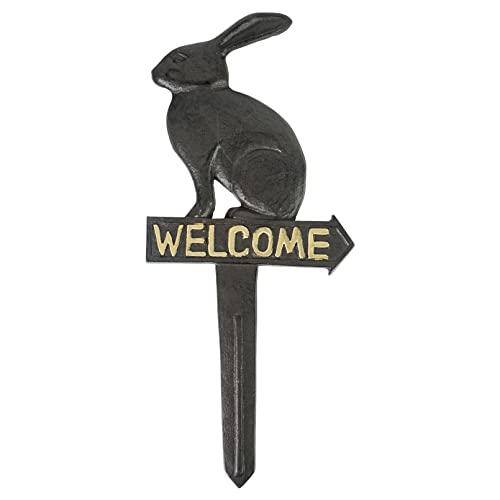 Dreamseden WELPOLE-RABBIT1 Rabbit Welcome Sign With Stake Vintage Cast Iron Rustic Bunny Welcome Sign Easter Antique Decorative Welcome Plaque Arrow Sign Metal Rabbits Lawn Yard Sign Home Garden Decor cover