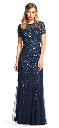 Adrianna Papell 091904940-412 Women'S Short-Sleeve Grid Beaded Gown thumb #3