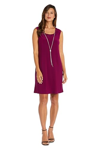 Image of R&M Richards Women's Elegant 2-Piece Shift Dress with Pleated Shimmer Duster Jacket for Mother of the Bride, Cocktail Attire