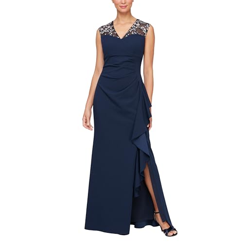 Alex Evenings Women's Long Column Dress with Sweetheart Illusion Neckline