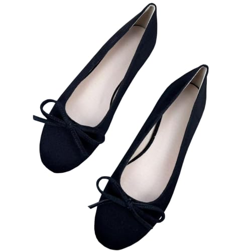 Image of TN TANGNEST Women's Velvet Flats Round Toe Ballet Shoes | Elegant Bowknot Flats Comfortable Casual Slip On Flats for Work