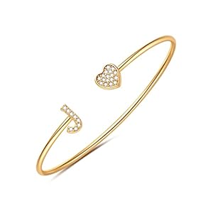 Gold Initial Heart Bracelets for Women Girls, 14K Gold Plated Gold Cuff Bangle Bracelets for Women Teen Girls Dainty Gold Initial Bracelets Heart Bracelets for Women Girls Bridesmaids Bracelets Gifts