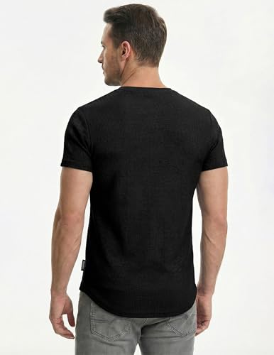 Image of JMIERR Men's Muscle Slim Henley Shirts Crewneck Longline T-Shirt Gym Workout Athletic Shirt Tees with Button