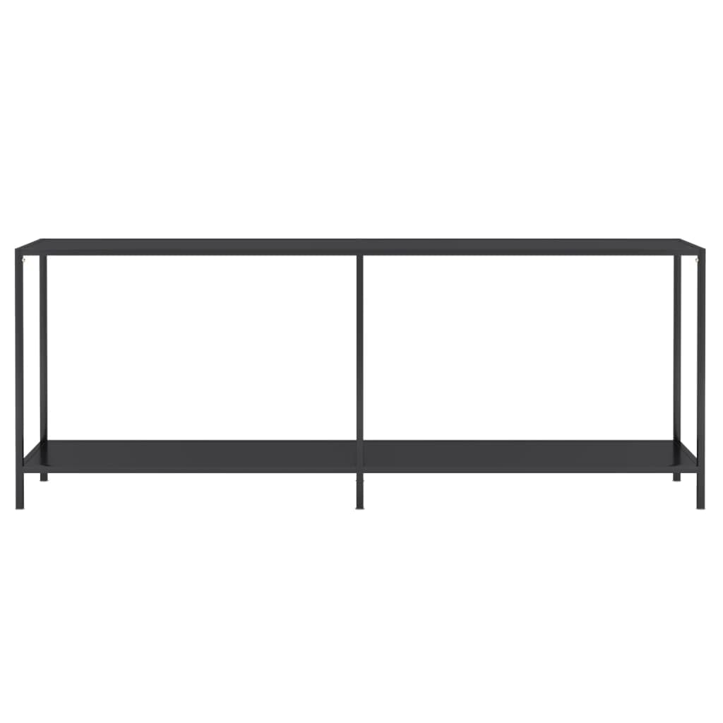 Stolik konsolowy, czarny, 200 x 35 x 75,5 cm, szkło hartowane, stal malowana proszkowo, elegancki stół do przedpokoju z dolną półką, stabilna konstrukcja do salonu, jadalni, biura