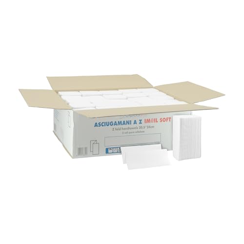 Immagine prodotto: IMBALLAGGI 2000 - Asciugamani Monouso Carta Usa e Getta Piegate a Z, 1x3750 Pezzi, Pura Cellulosa 2 Veli Morbidi Assorbenti, Salviette Dispenser Universale, Carta Mani Foglio Aperto 24x21cm (tot 3750)