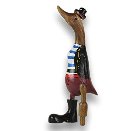 ART-CRAFT Holz Ente Lauf Ente Gartendeko Figur aus Bambus Wurzel und Teak Holz Pirat handbemalt 25cm hoch