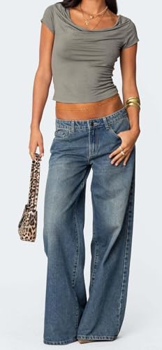 CHARTOU Women Summer Back Bow Print Wide Leg Denim Pants Y2k Low Waist Baggy Straight Jeans3
