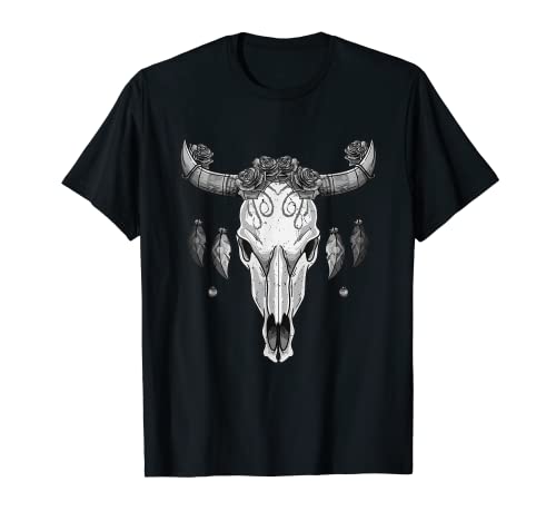 Calavera de vaca vintage con flores | Camiseta de regalo para hombres y mujeres Camiseta