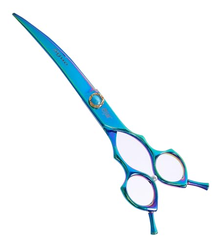 75 Dog Curved Scissors for Grooming 440C Stainless Steel Green Professional Pet Trimming Scissors Sharp Blades Cutting for Dogs and Cats Shears