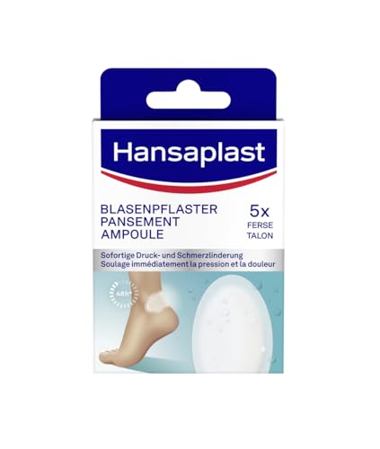 Hansaplast SOS Blasenpflaster groß (1 x 5 Stück), transparente Pflaster für sofortige Linderung von Druckschmerzen, Blasenpflaster für Ferse und Ballen