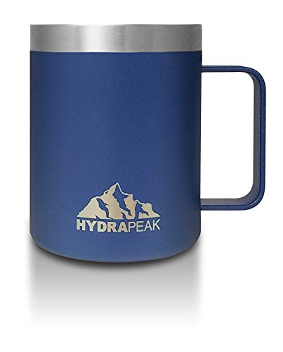 Hydrapeak Taza de café de acero inoxidable con doble aislamiento al vacío, taza de viaje reutilizable con asa integrada y tapa de prensa