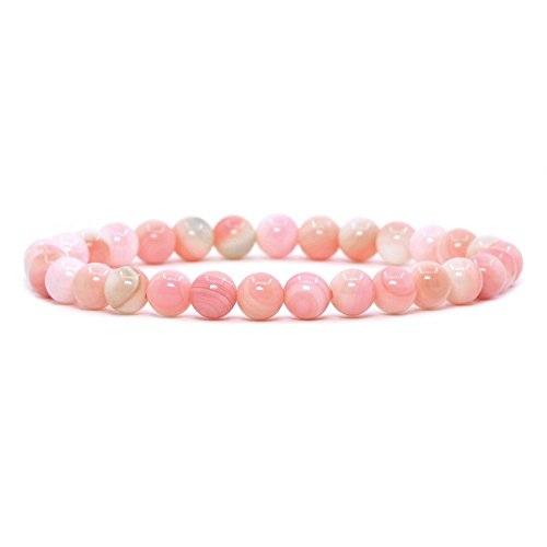 Justinstones Natural American Pink Queen Conch Shell 6Mm Round Beads Stretch Bracelet 6.5 Inch Unisex #TOP12