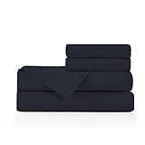 BASIC CHOICE Brushed Microfiber Bed Sheet Set, Standard 100 by Oeko-Tex, Navy, Twin, 3 Pieces