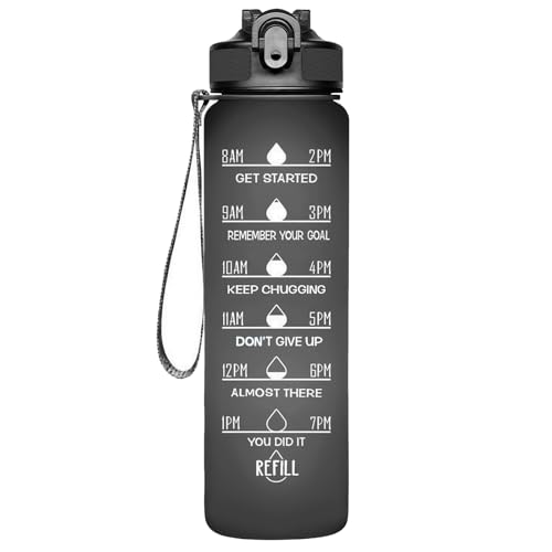 Borraccia sportiva in stile smerigliato, 907,2 g, senza BPA, con indicatore del tempo, bocca piccola, a prova di perdite, per palestra, fitness, escursionismo, bicicletta, campeggio (B)