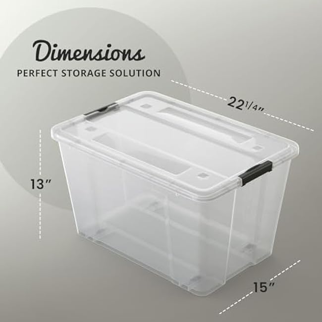 Lifetime Appliance Parts 6 PACK 54 Qt. Plastic Storage Bin Tote Organizing Container with Ultra Durable Lid & Secure Latching Buckles Stackable Extra Strength Clear w/Black Handle