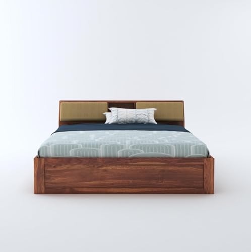 Image of STRATA FURNITURE Sheesham Wood King Size Bed with Drawer Storage Solid Wood Double Bed Palang | Wooden Bed for Bedroom Living Room Furniture (Honey Finish)