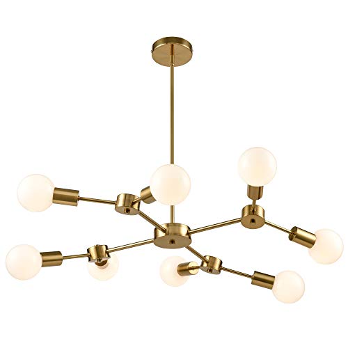 8 Lights Sputnik Chandelier Gold Pendant Lighting Mid-Century Vintage Ceiling Fixture Hanging Lamps for Dining Room Kitchen Island Bedroom Living Room