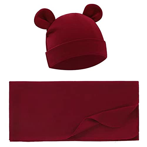 Exemaba Unisex Baby Swaddle Blanket With Hat Set Newborn Swaddle Receiving Blankets Sleep Sack For 0-3 Months Boys Girls(Dark Red) #TOP25