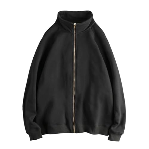 Men All In One Fleece Stand Collar Hoodie Zipper Cardigan Coat Hoodie Black L