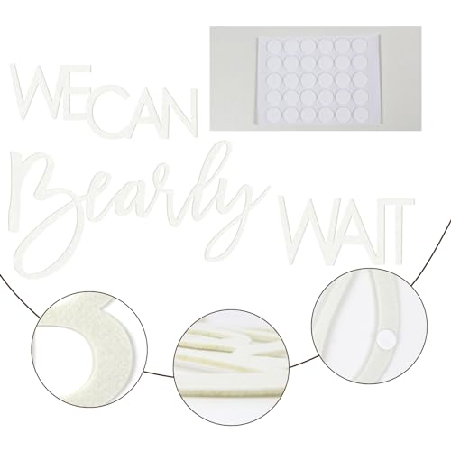Image of We Can Bearly Wait Sign for Backdrop - Teddy Bear Themed Baby Party Banner Boy Girl Baby Shower Gender Reveal 1st Birthday Felt Letter Wall Decor Photography Background - White