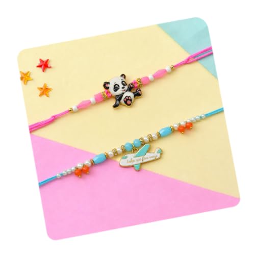 Image of Rakhi for Kids Brother, Rakhi Set of 2 for Brother Boys Baby Girls Kids, Designer rakhis for Children, Rakshabandhan Set with Greeting Card, Tilak Set, for Raksha Sutra for Child (M1-Kids Set)