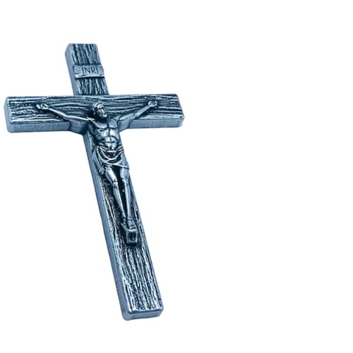 Crucifixo Cruz de Mão Metal Prateado Pequeno 9 cm