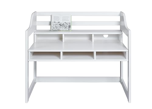 Inter Link - Escritorio Infantil - Altura Ajustable - Crece - Ergonómico - Habitación Juvenil - 6 Compartimentos - Mucho Espacio de Almacenamiento - Blanco - Madera Maciza de Pino - Kids Learning - imagen 3