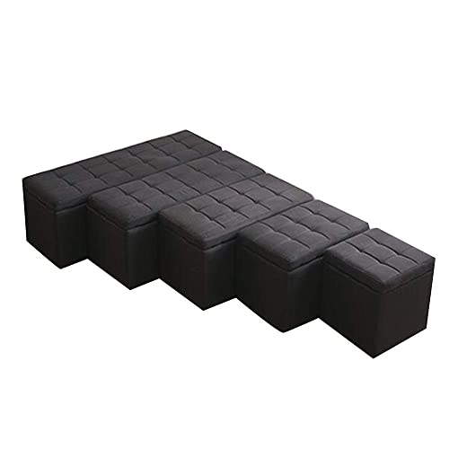 Tabouret coffre en tissu noir aux finitions soignées - 5