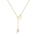 LIU JUN Collar de cadena deslizante de corazón para mujer, chapado en oro de 14 quilates, con inicial de circonita de la A a la Z, colgante con incrustaciones de circonita, Zirconia cúbica, Sin piedra