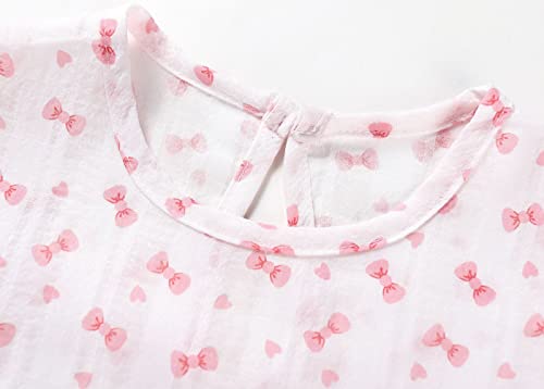 Smiling Pinker Baby Toddler Girls Summer Casual Cotton Dresses Floral Cartoon Bunny Short Puff Sleeve Dress(Pink Bow,4 Years) #TOP2