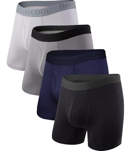 BAMBOO COOL Men's Underwear Boxer Briefs Soft Breathable Performance Underwear for Men 4 Pack(L)