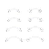 D.Bella 8pcs Clear Curved Barbells Retainer 16G Kunststoff Augenbrauen Ohrring Lip Helix Tragus Rook Bars 6-12mm Labret Flexible Retainer Acryl Bioflex Piercing